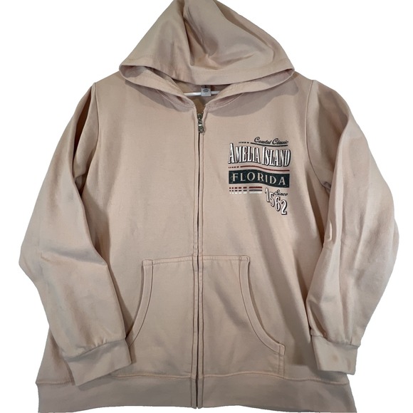 Perrin Tops - Full Zip Hoodie Jacket Amelia Island Florida Pink Sweatshirt Womens Size Large